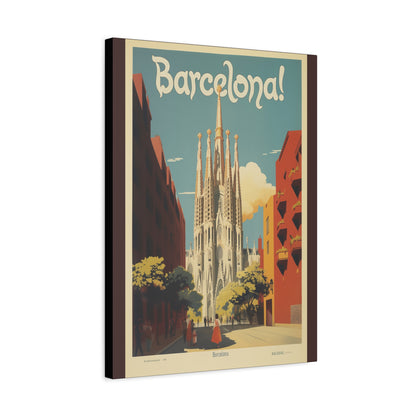 Barcelona Travel Poster Matte Canvas Print - Stretched Wall Art