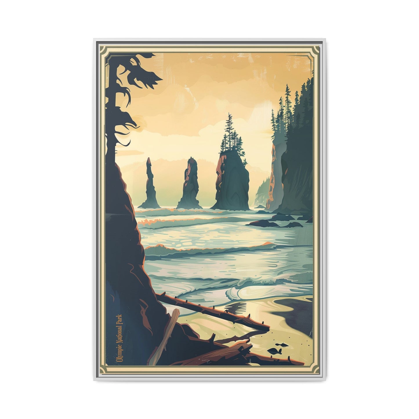 Framed Coastal Cliff Canvas Print — Vintage Seascape Wall Art