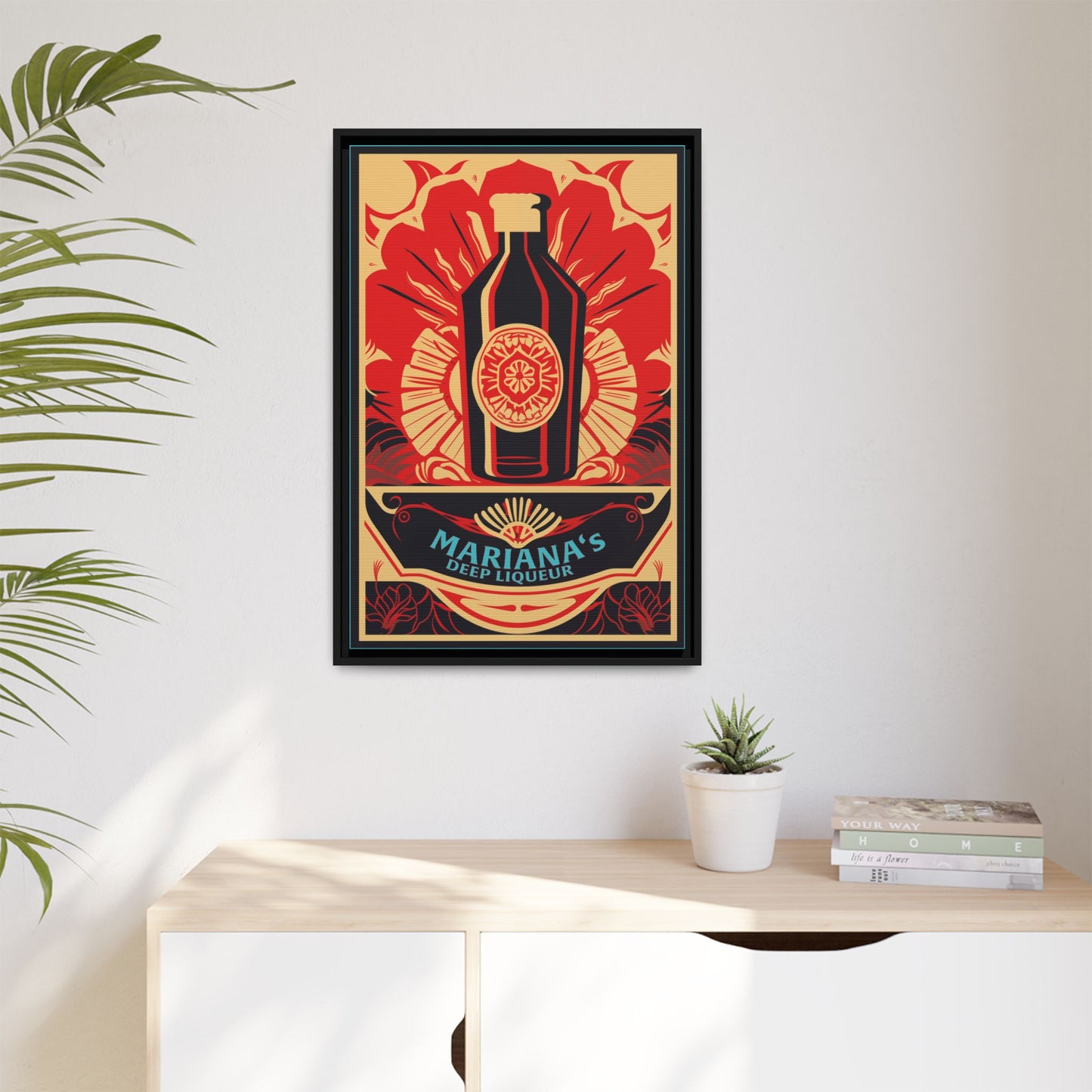 "Vintage Mariana's Deep Liqueur Bottle Poster - Matte Canvas Wall Art with Black Frame" Matte Canvas, Black Frame