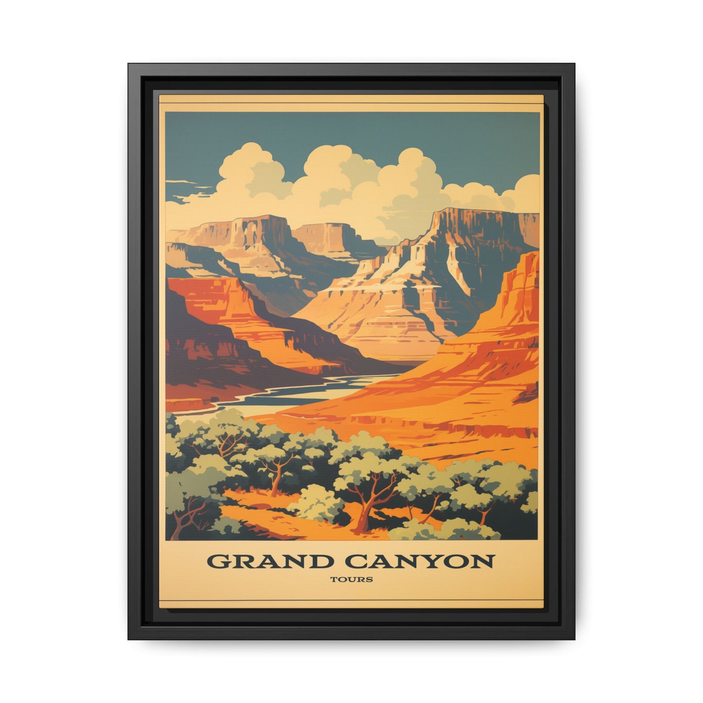 "Vintage Grand Canyon Tours Poster - Matte Canvas Wall Art with Black Frame" Matte Canvas, Black Frame