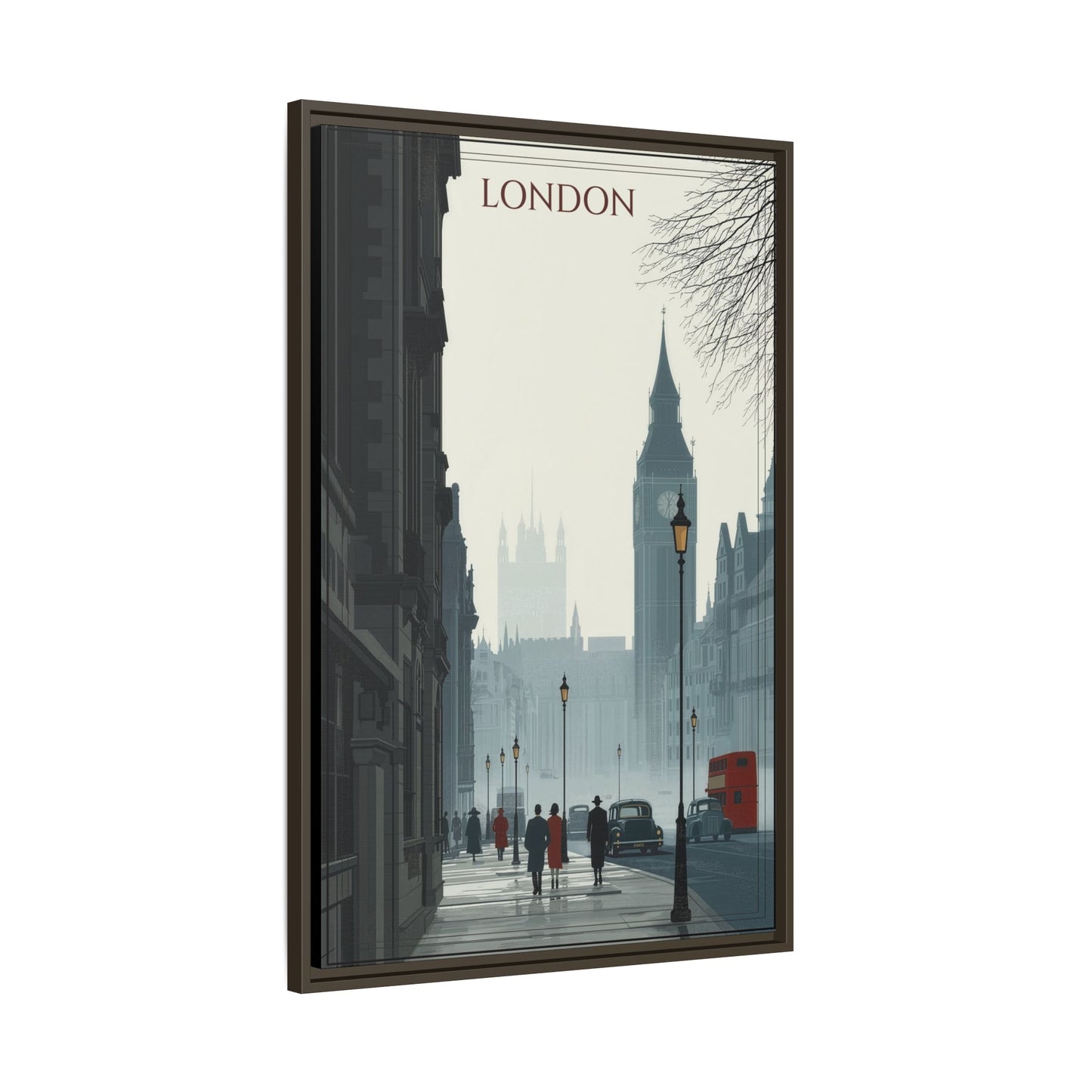 London Street Matte Canvas Print — Framed Vintage Cityscape Wall Art