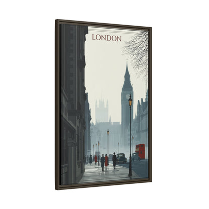 London Street Matte Canvas Print — Framed Vintage Cityscape Wall Art