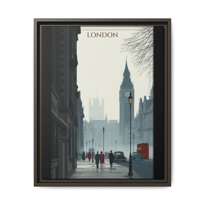 London Street Matte Canvas Print — Framed Vintage Cityscape Wall Art