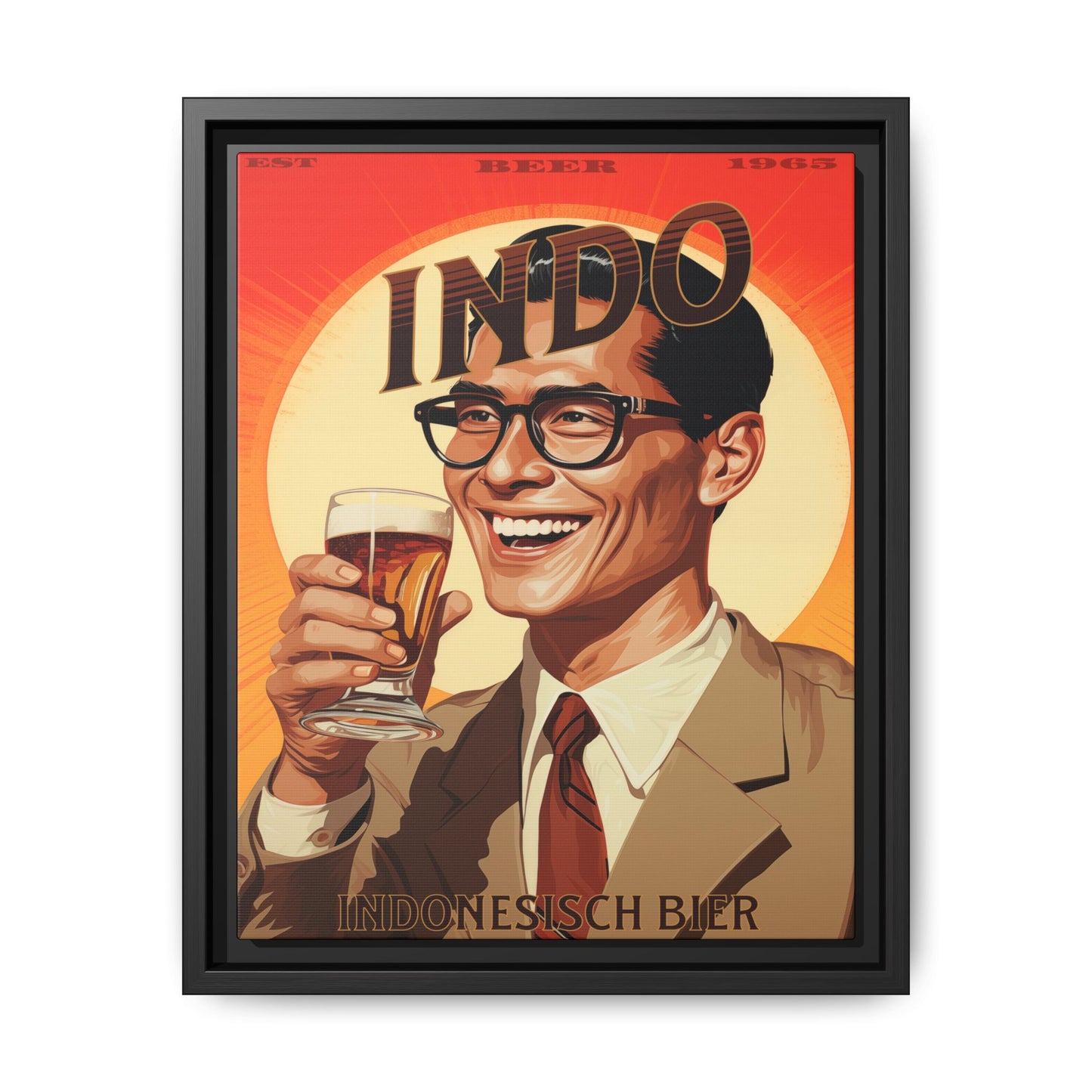 "Vintage Indo Beer Poster - Indonesisch Bier 1965 Matte Canvas Wall Art with Black Frame" Matte Canvas, Black Frame