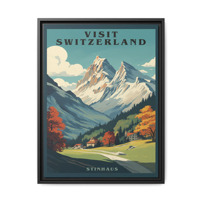 "Visit Switzerland Vintage Poster | Matte Canvas with Black Frame"