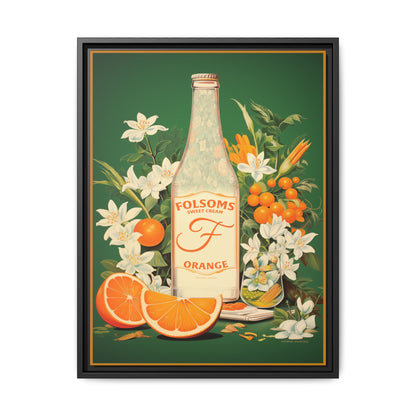 "Folsoms Sweet Cream Orange.  – Vintage Citrus and Floral Artwork" Matte Canvas, Black Frame