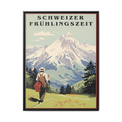 "Swiss Springtime Vintage Poster | Matte Canvas with Black Frame"