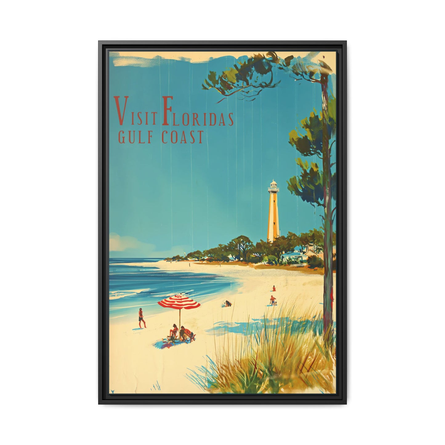 "Visit Florida's Gulf Coast – Vintage Wall Art of Coastal Bliss" Matte Canvas, Black Frame