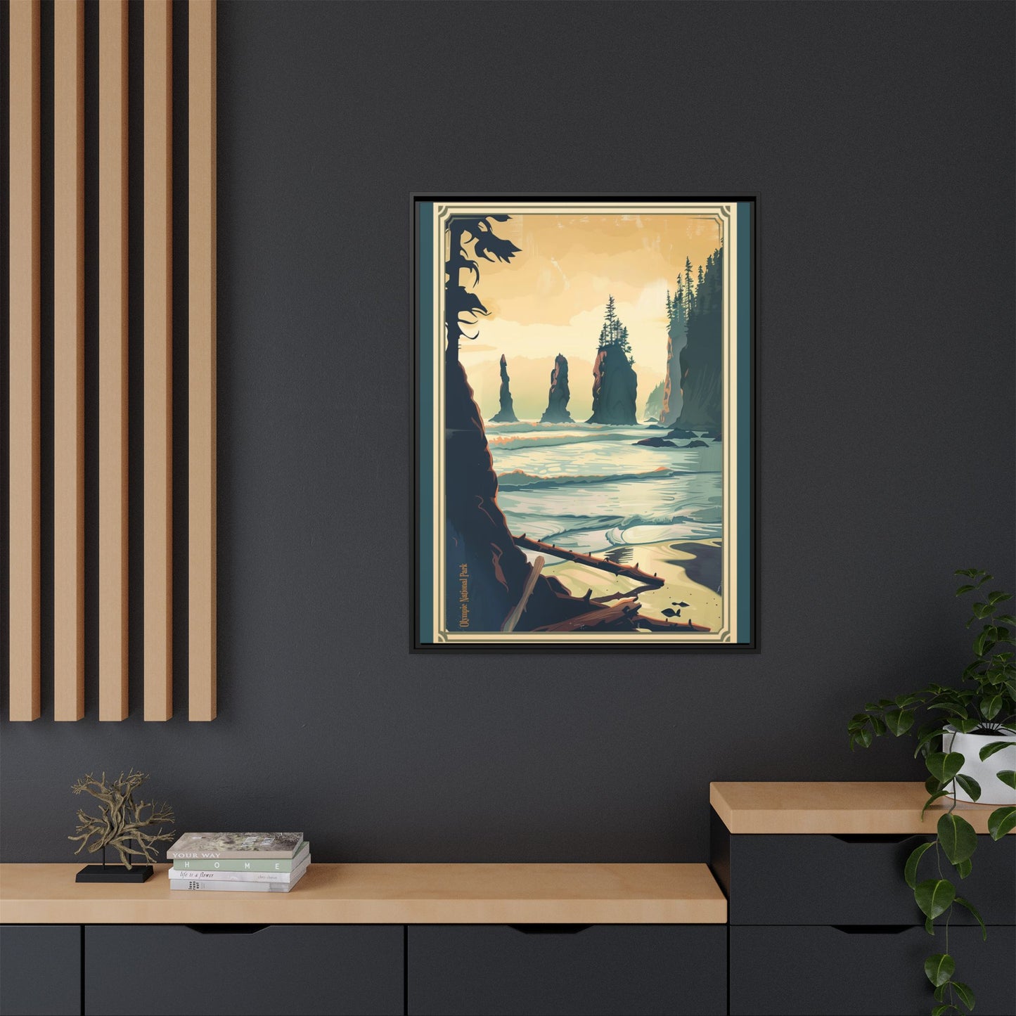 Framed Coastal Cliff Canvas Print — Vintage Seascape Wall Art