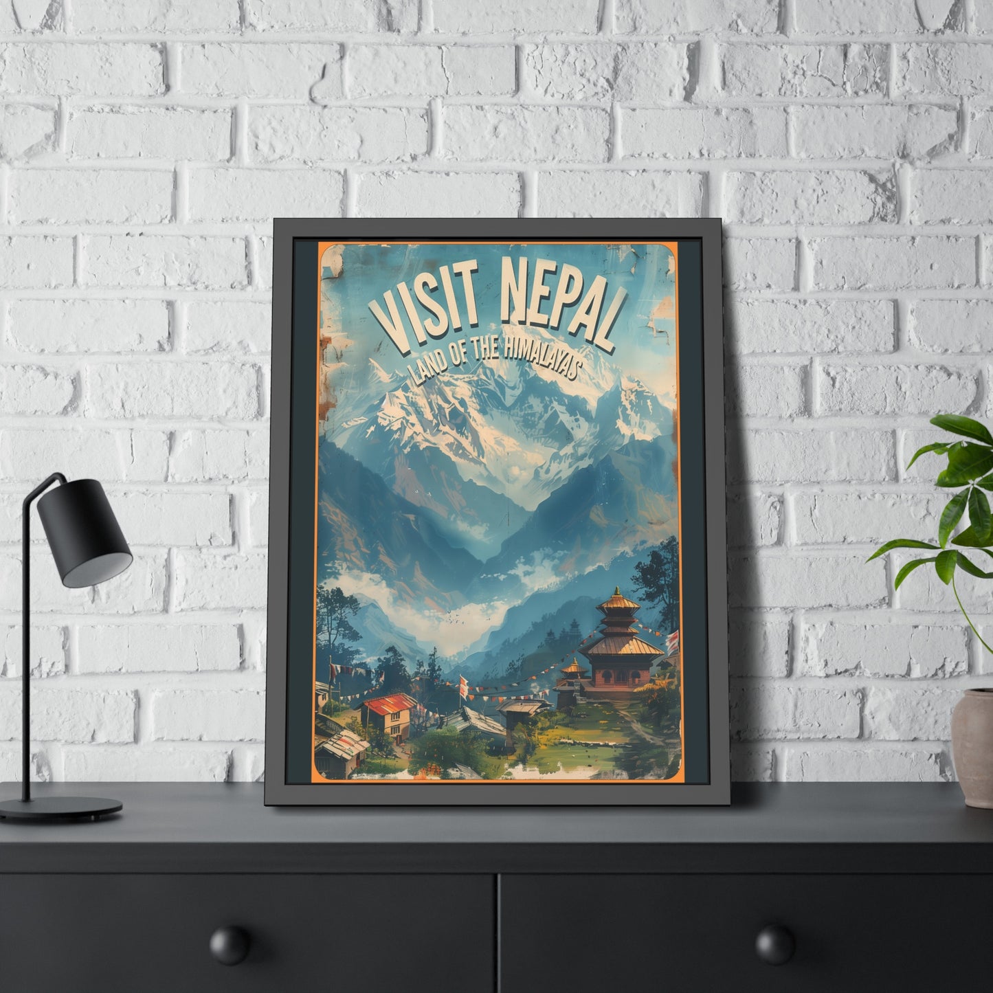 Visit Nepal Vintage Travel Poster — Framed Paper Poster