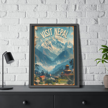 Visit Nepal Vintage Travel Poster — Framed Paper Poster