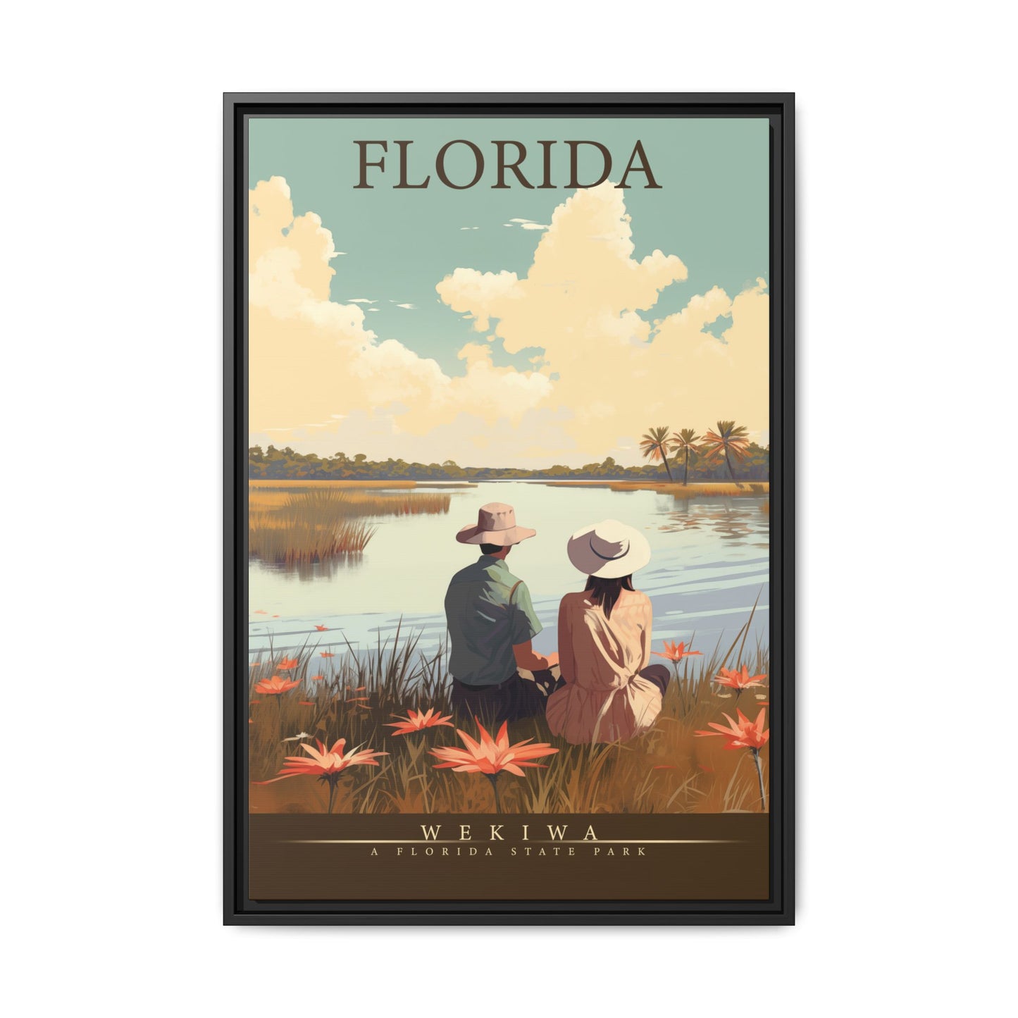 "Vintage Florida Nature Poster - Wekiwa State Park Matte Canvas Wall Art with Black Frame" Matte Canvas, Black Frame