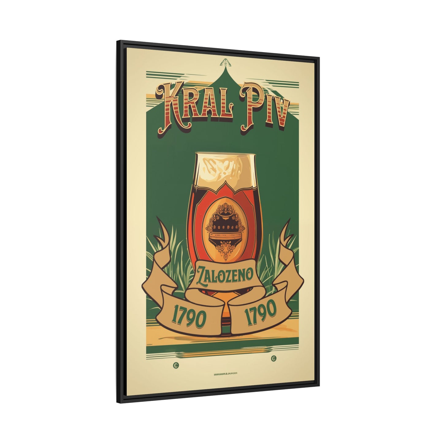 "Vintage Kral Piv Zalozeno Poster - Matte Canvas Wall Art with Black Frame" Matte Canvas, Black Frame