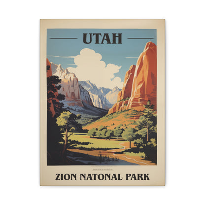"Vintage Zion National Park Poster - Matte Stretched Canvas Wall Art" Matte Canvas, Stretched, 1.25"