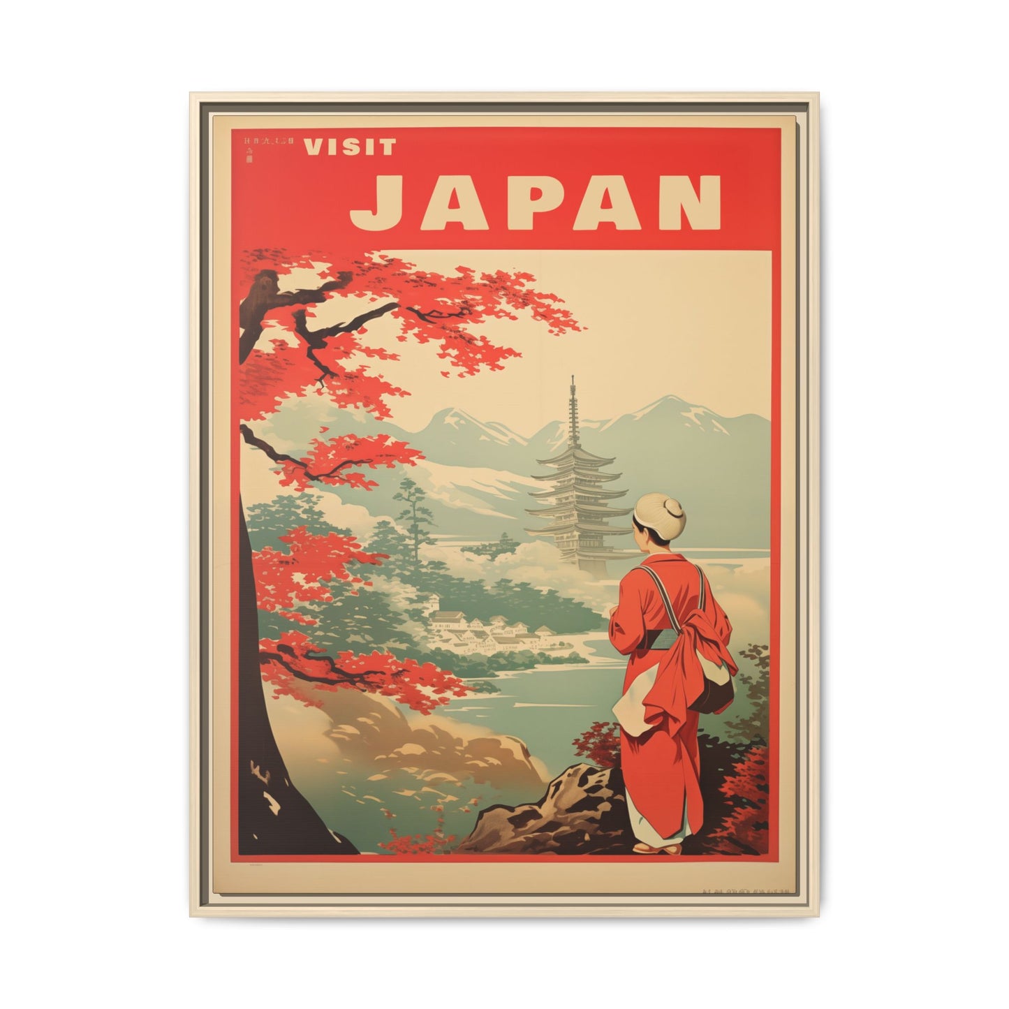 Visit Japan Vintage Travel Poster Matte Canvas Print (Framed)