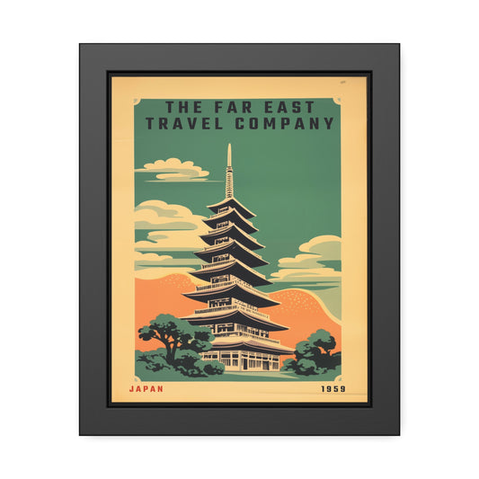 Framed Japan Travel Poster — Vintage Far East Pagoda Wall Art