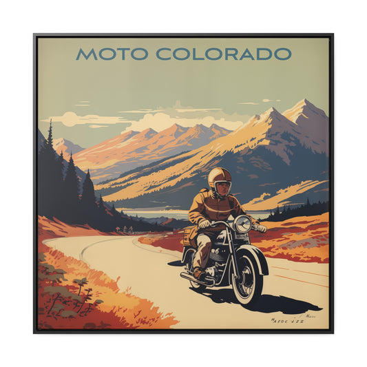 Vintage Moto Colorado Scenic Ride – Retro Motorcycle Art, Gallery Canvas Wraps, Square Frame