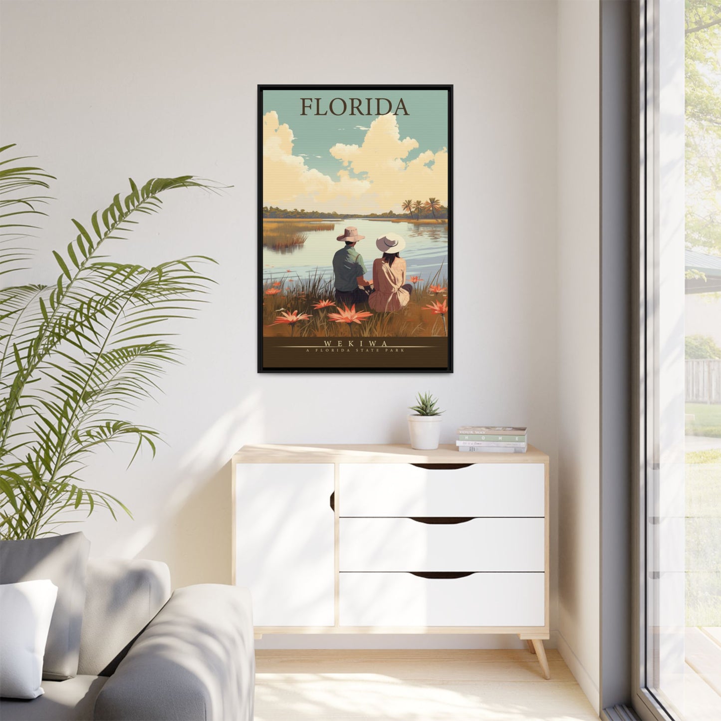 "Vintage Florida Nature Poster - Wekiwa State Park Matte Canvas Wall Art with Black Frame" Matte Canvas, Black Frame