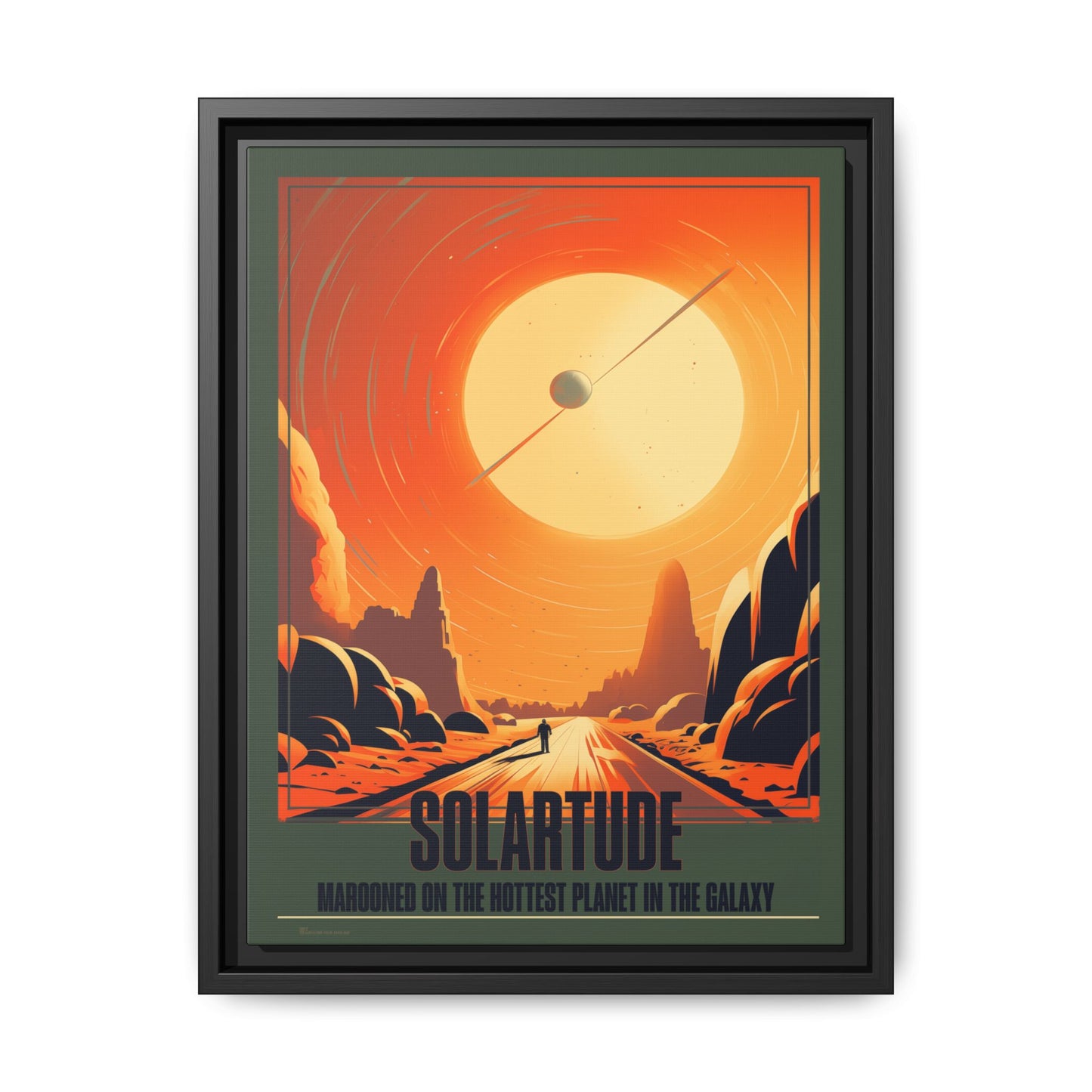 "Vintage Sci-Fi Poster - 'Solartude: Marooned on the Hottest Planet' Retro Space Art" Matte Canvas, Black Frame