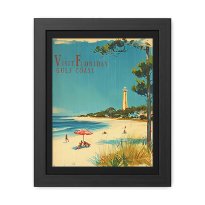 "Visit Florida’s Gulf Coast - Vintage Beach Scene Framed Poster"