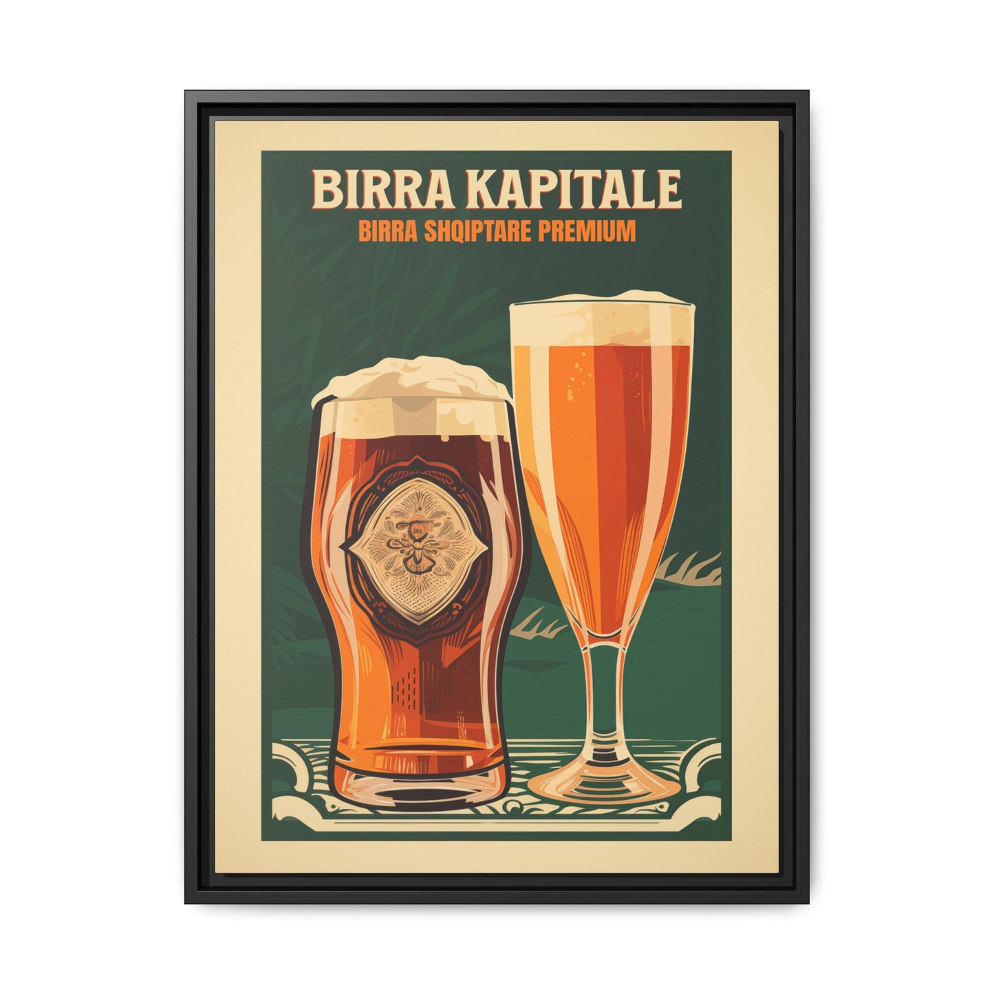 "Birra Kapitale - Albanian Premium Beer Artwork | Matte Canvas with Black Frame"