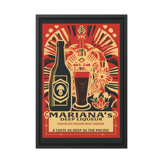 Vintage Art Deco Poster - Mariana's Deep Liqueur - Chocolate Passion Fruit Blend Framed Posters