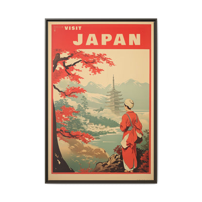 Visit Japan Vintage Travel Poster Matte Canvas Print (Framed)