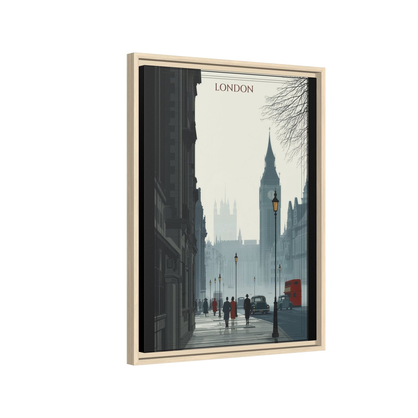 London Street Matte Canvas Print — Framed Vintage Cityscape Wall Art