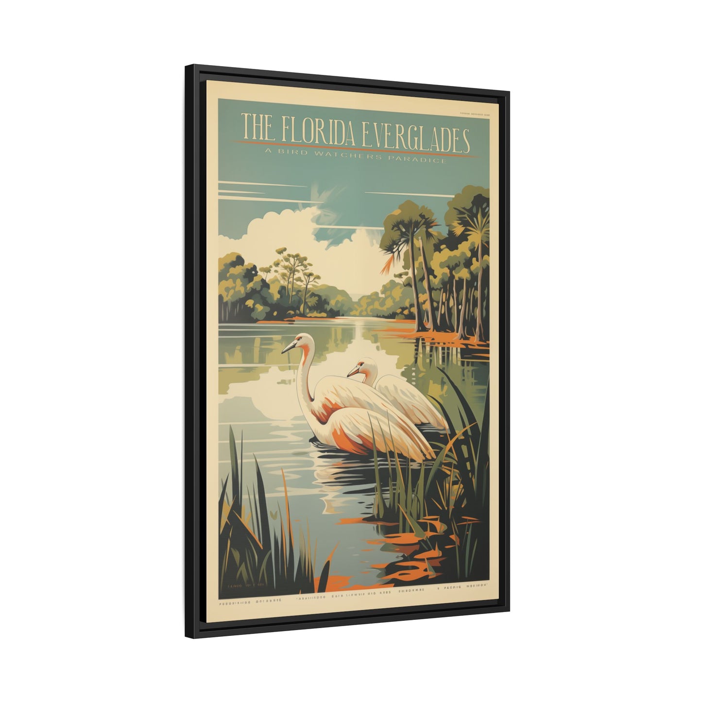 "Vintage Florida Everglades Poster - A Bird Watcher’s Paradise Matte Canvas Wall Art with Black Frame"Matte Canvas, Black Frame