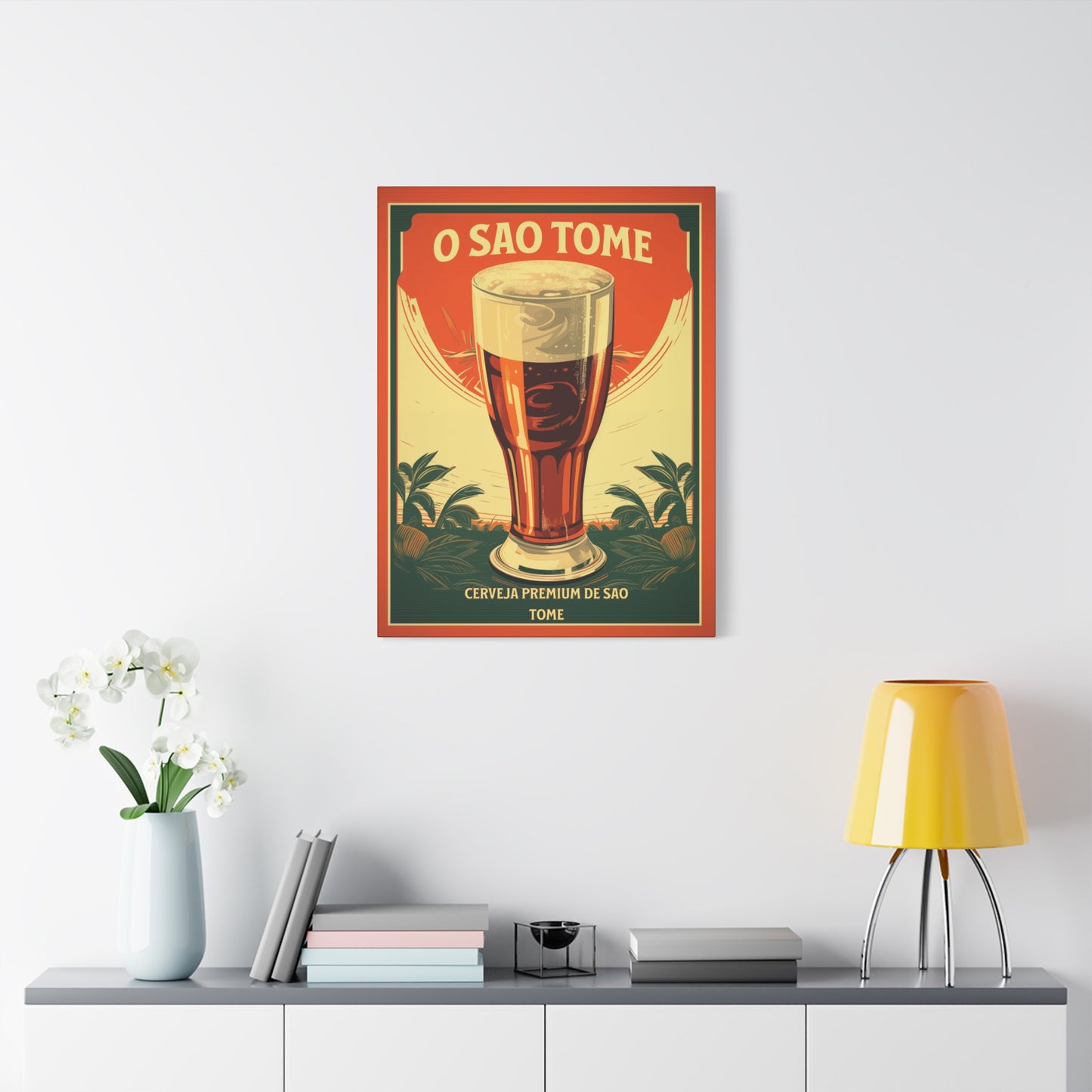 "Vintage São Tomé Beer Poster - Premium Cerveja de São Tomé Frameless Stretched Matte Canvas"