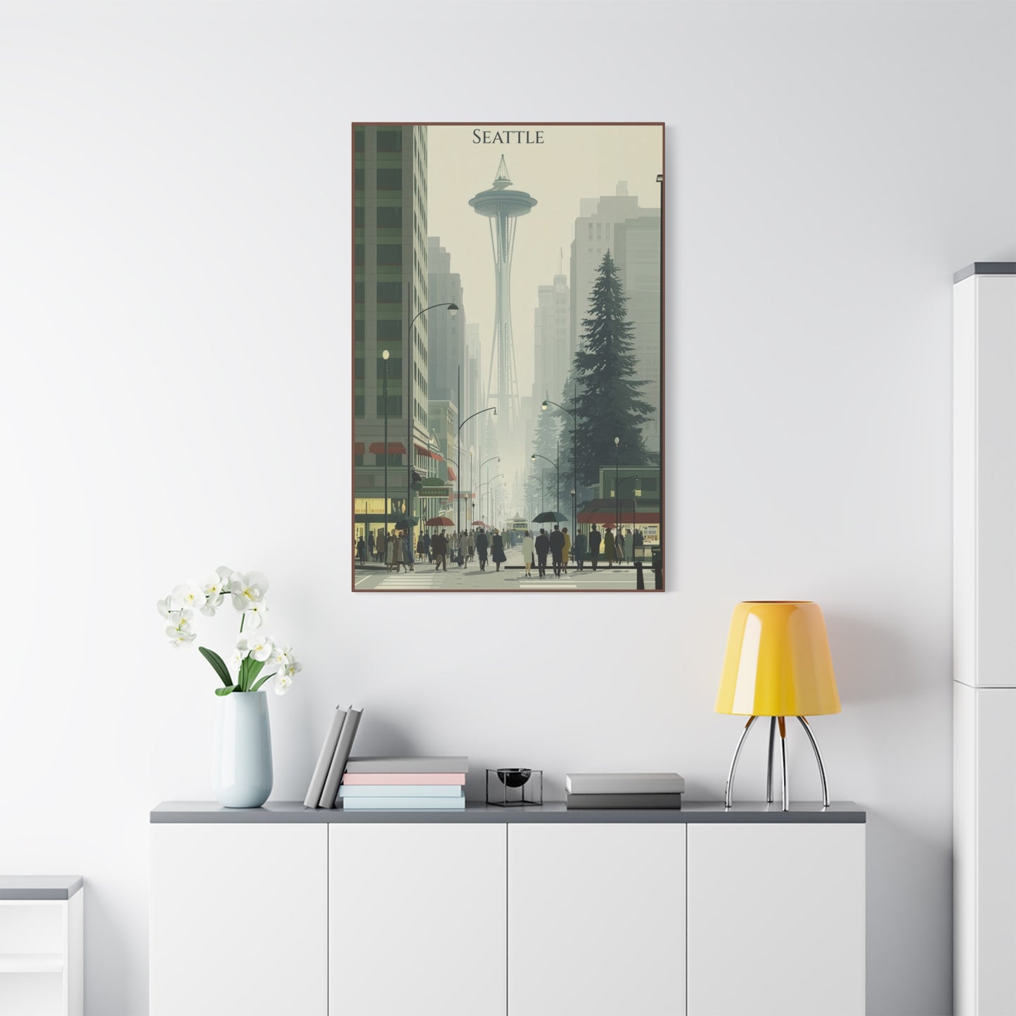 Seattle Skyline Canvas Print — Vintage Space Needle Cityscape Matte Stretched Wall Art