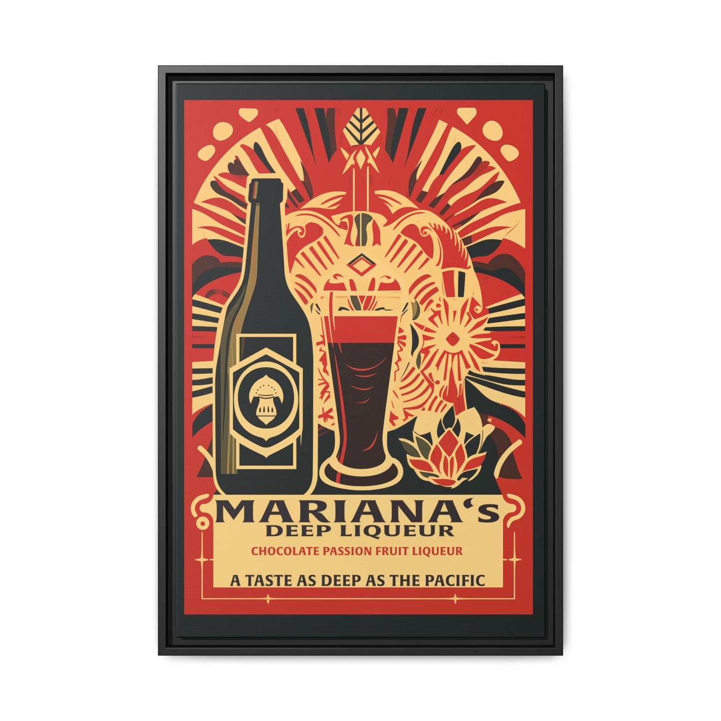 "Vintage Mariana's Deep Liqueur Poster - Chocolate Passion Fruit Matte Canvas Wall Art with Black Frame" Matte Canvas, Black Frame