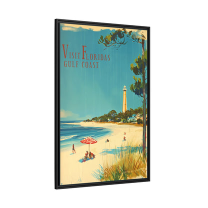 "Visit Florida's Gulf Coast – Vintage Wall Art of Coastal Bliss" Matte Canvas, Black Frame