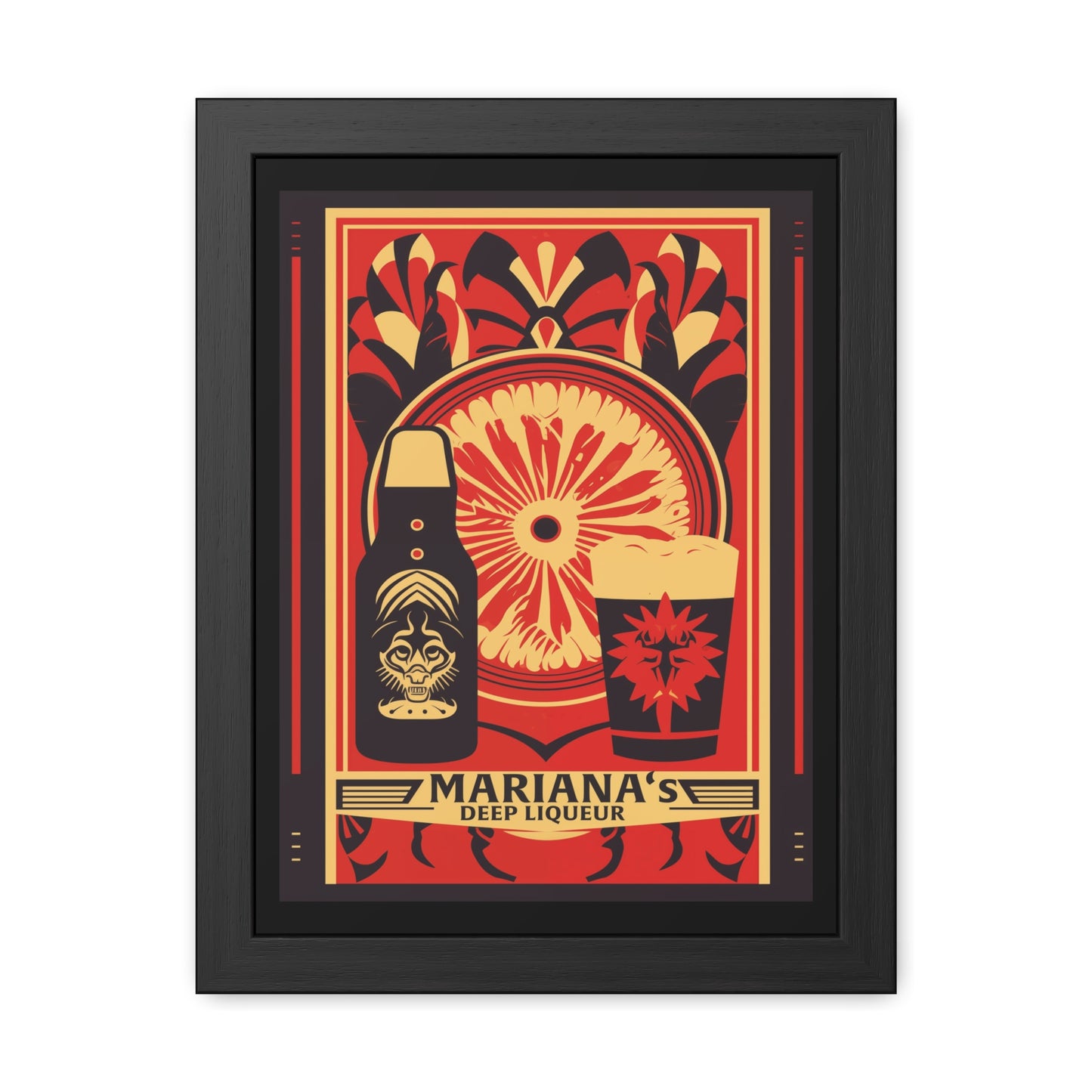 Vintage Art Deco Poster - Mariana's Deep Liqueur - Tropical Flair Framed Posters