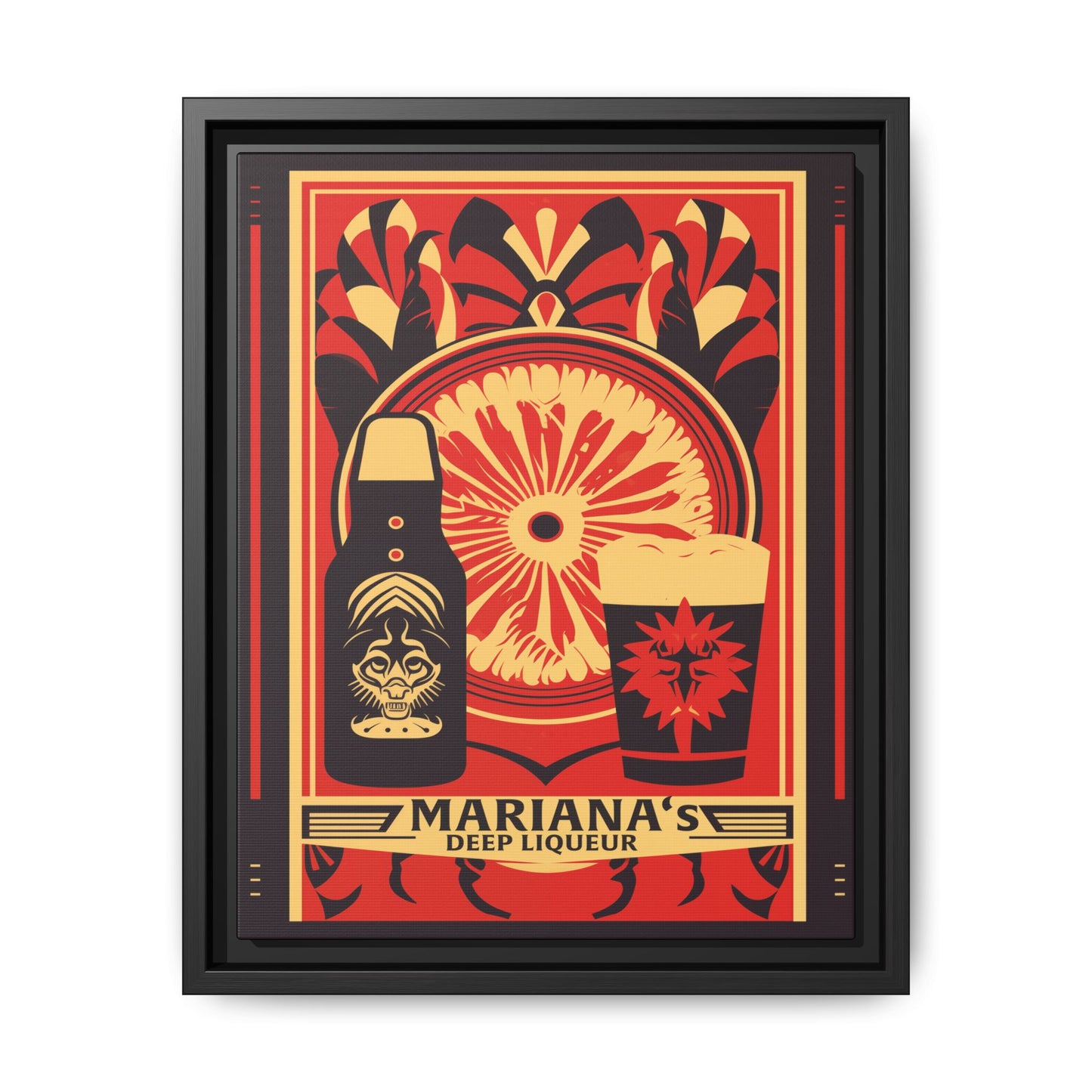 "Vintage Mariana's Deep Liqueur Poster - Bold Citrus Matte Canvas Wall Art with Black Frame" Matte Canvas, Black Frame