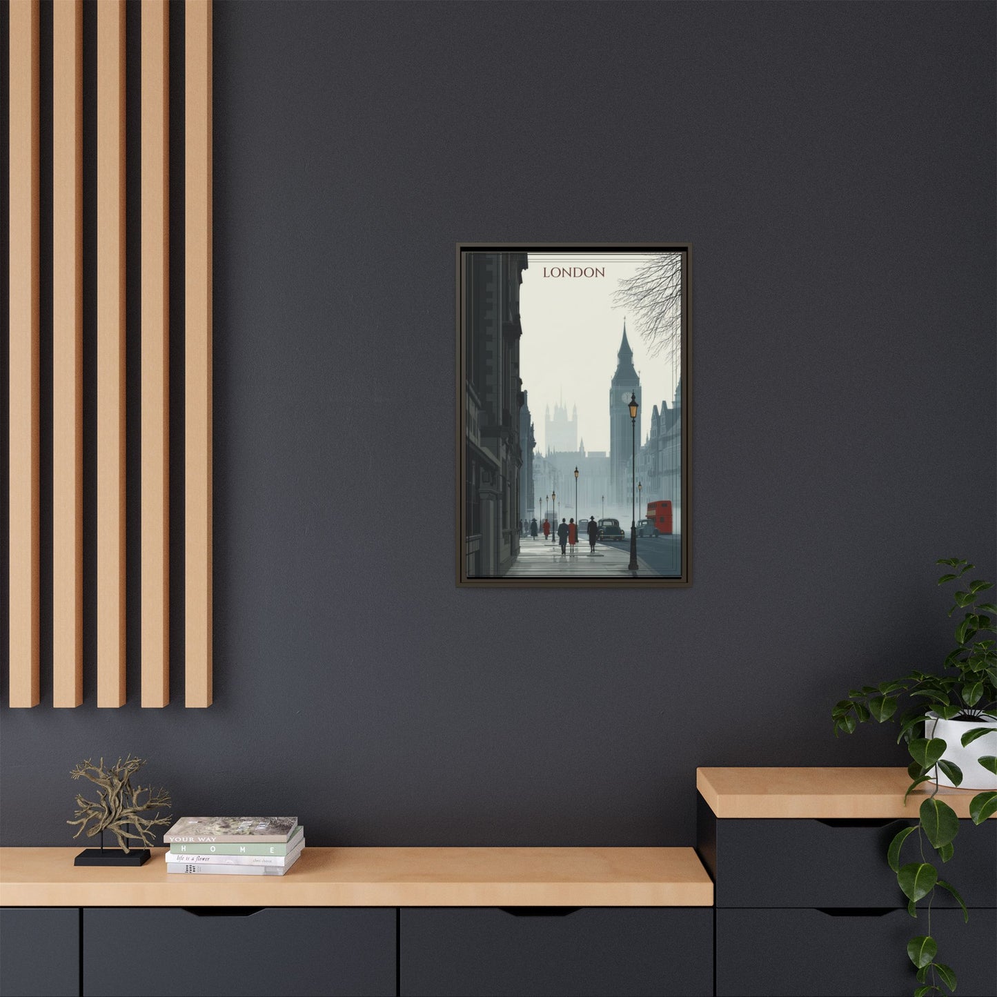 London Street Matte Canvas Print — Framed Vintage Cityscape Wall Art