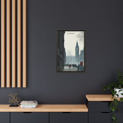 London Street Matte Canvas Print — Framed Vintage Cityscape Wall Art