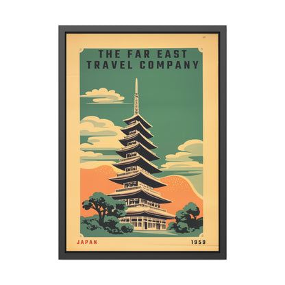 Framed Japan Travel Poster — Vintage Far East Pagoda Wall Art