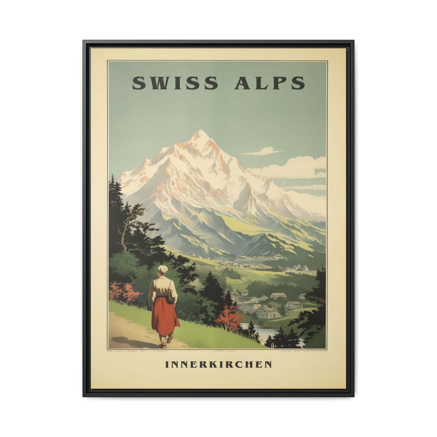 "Swiss Alps Innerkirchen Vintage Travel Poster | Matte Canvas with Black Frame"