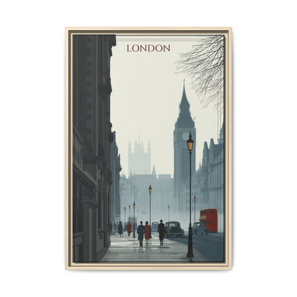 London Street Matte Canvas Print — Framed Vintage Cityscape Wall Art
