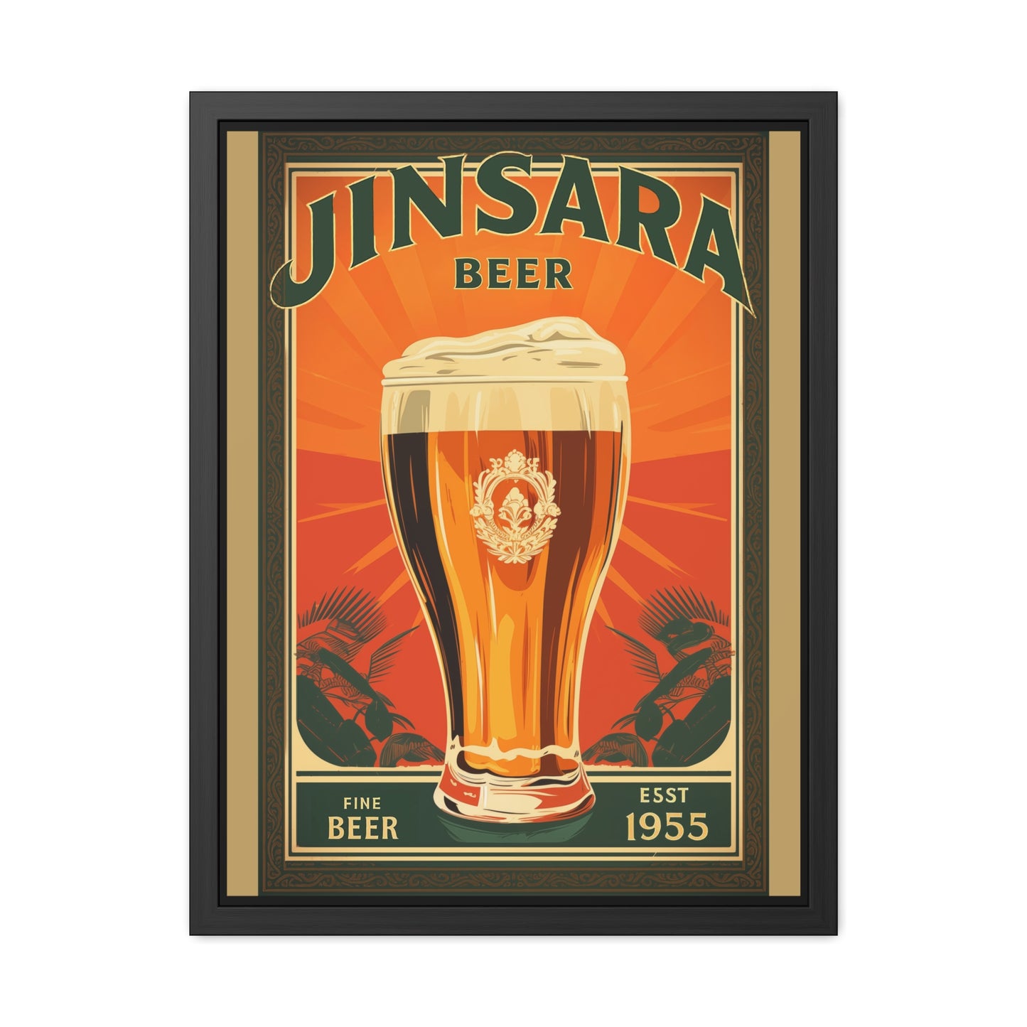 Vintage Beer Framed Poster | Retro Bar Wall Art Print with Wooden Frame, Ready to Hang