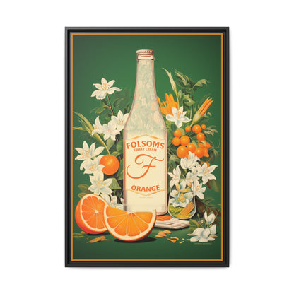 "Folsoms Sweet Cream Orange.  – Vintage Citrus and Floral Artwork" Matte Canvas, Black Frame