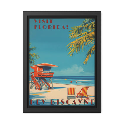 "Visit Florida - Key Biscayne Vintage Beach Framed Poster"