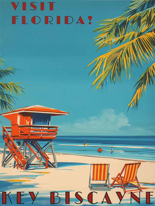 "Key Biscayne Beach Vintage – Classic Florida Coastal Art Print"Digital download.