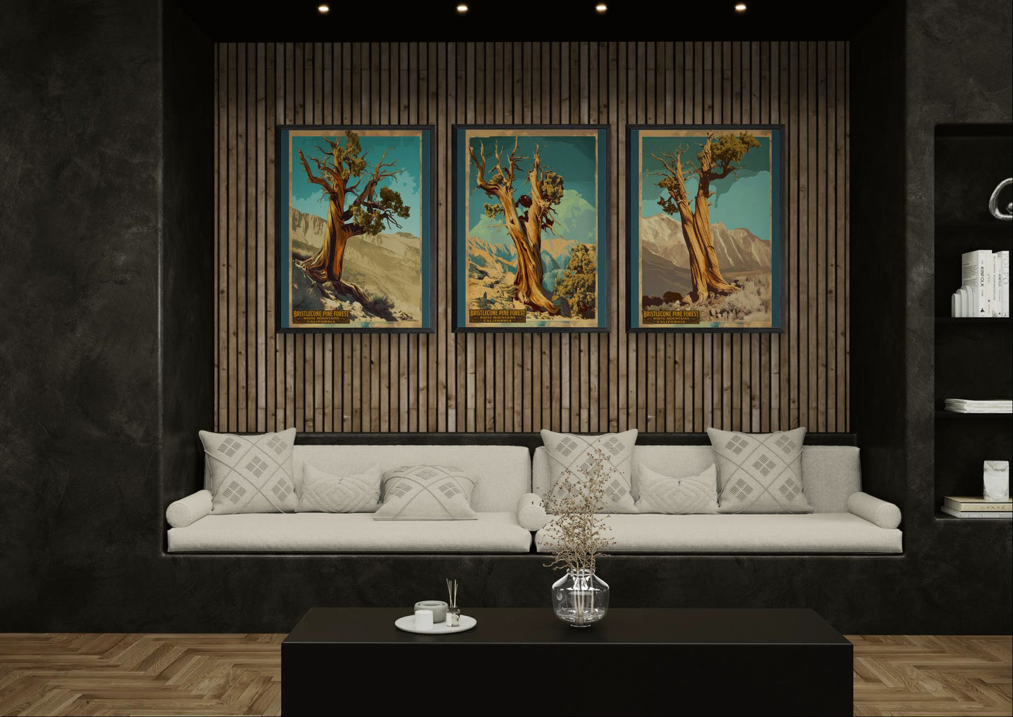 Bristlecone Pine Forest Framed Canvas Print — Set of 3 Vintage National Park Wall Art, 30×40 California Nature Decor