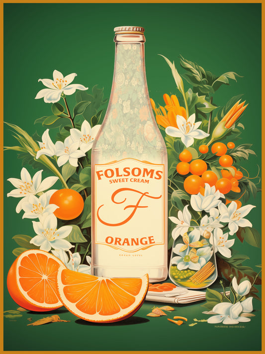 "Folsoms Sweet Cream Orange.  – Vintage Citrus and Floral Artwork Digital download"