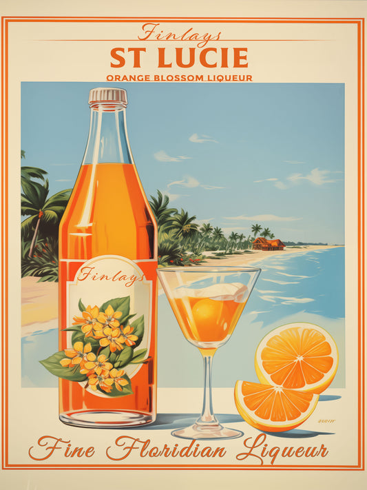 "Finlays St. Lucie Orange Blossom Liqueur Vintage – Florida Coastal Art Print Digital download"