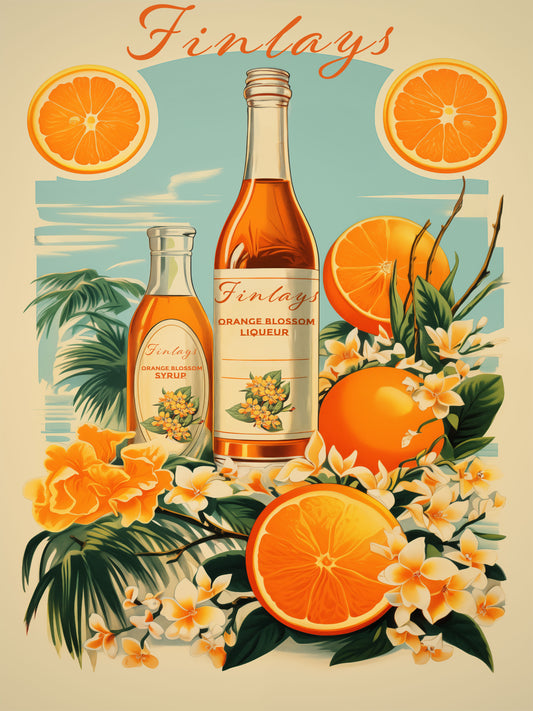 "Finlays Orange Blossom Liqueur & Syrup – Vintage Citrus Art Print Digital download"