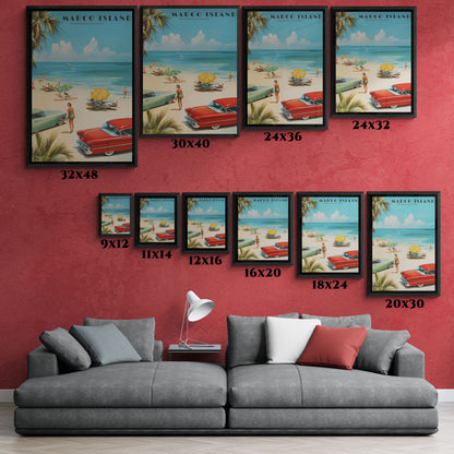 "Marco Island Retro Beach Scene – Vintage Wall Art of Florida’s Gulf Coast" Matte Canvas, Black Frame