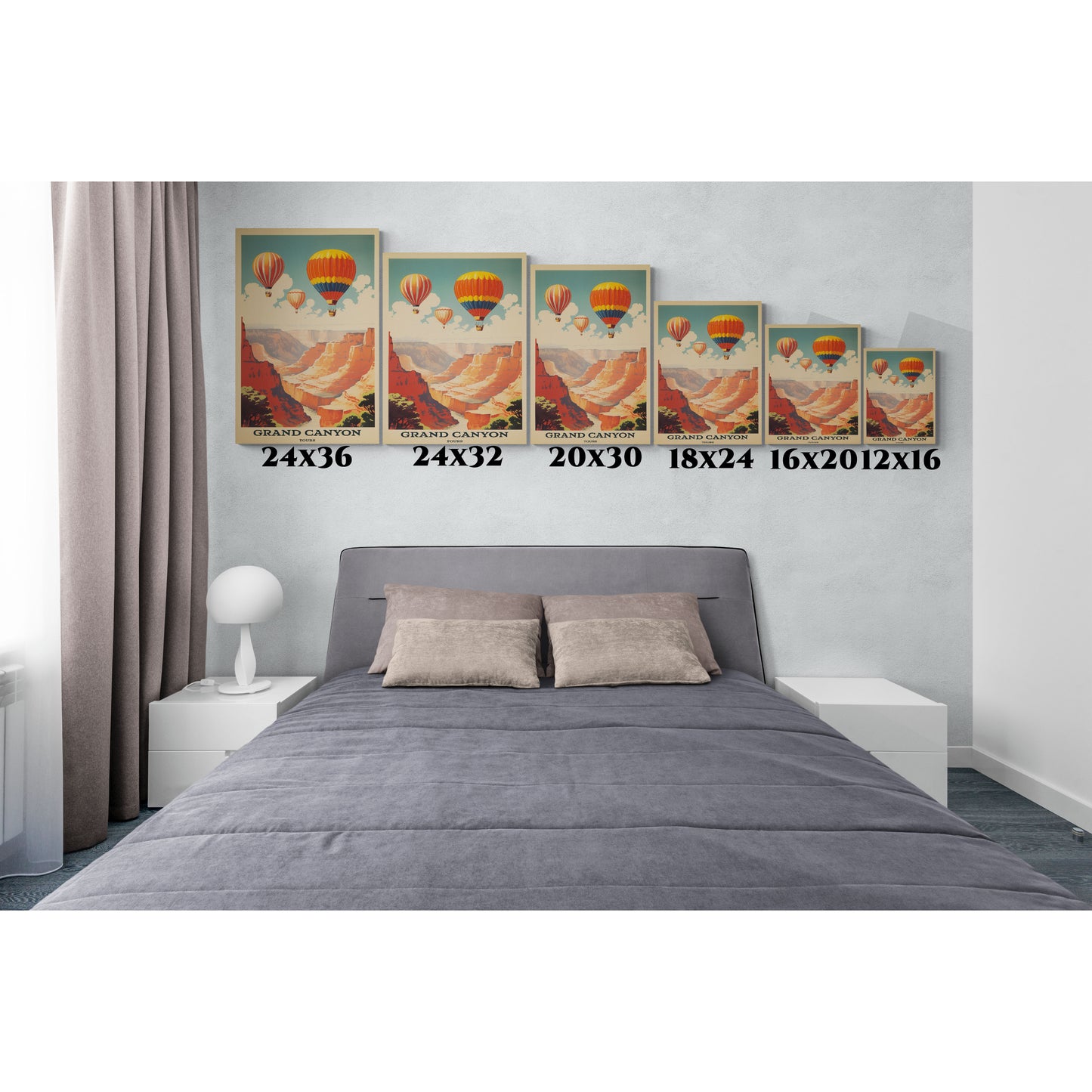 "Vintage Grand Canyon Poster - Hot Air Balloon Tour Retro Travel Art", Classic Stretched Canvas